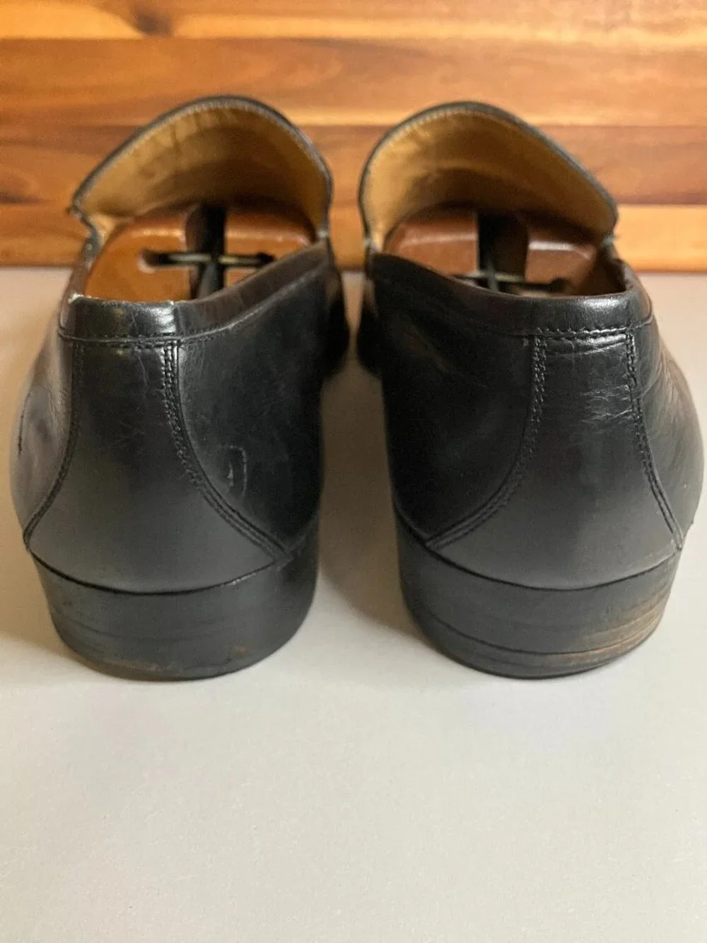 Vtg 70s Gucci Black Leather Tassel Loafers Kiltie Men's 10.5 Cursive Label Italy